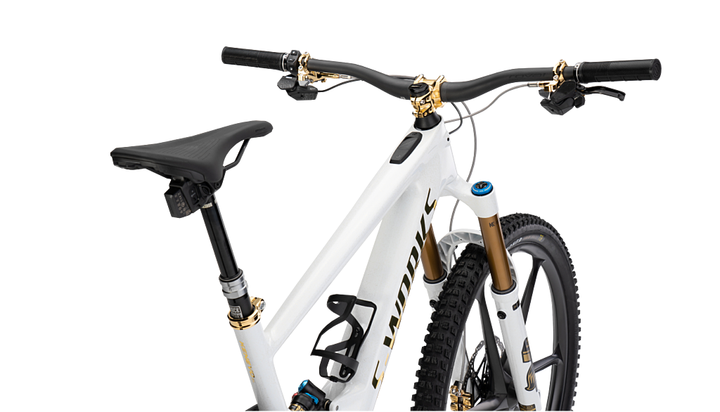 Weißes Specialized Limited Bike mit vergoldeten Verzierungen von der Seite