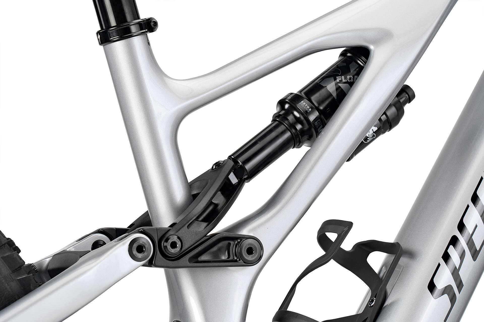 Weißer Rahmen vom Specialized Levo Comp Fahrrad seitlich aus der Nähe