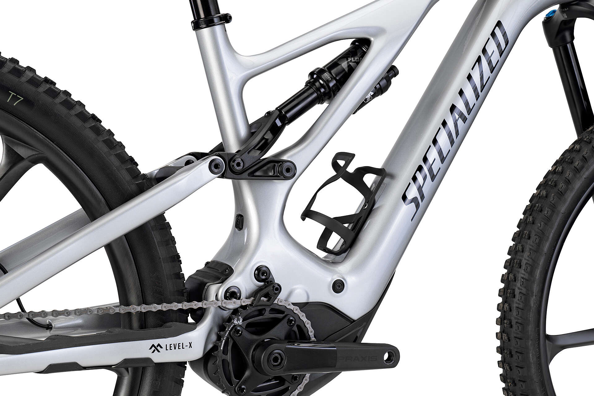Weißes Specialized Levo Comp Fahrrad seitlich aus der Nähe